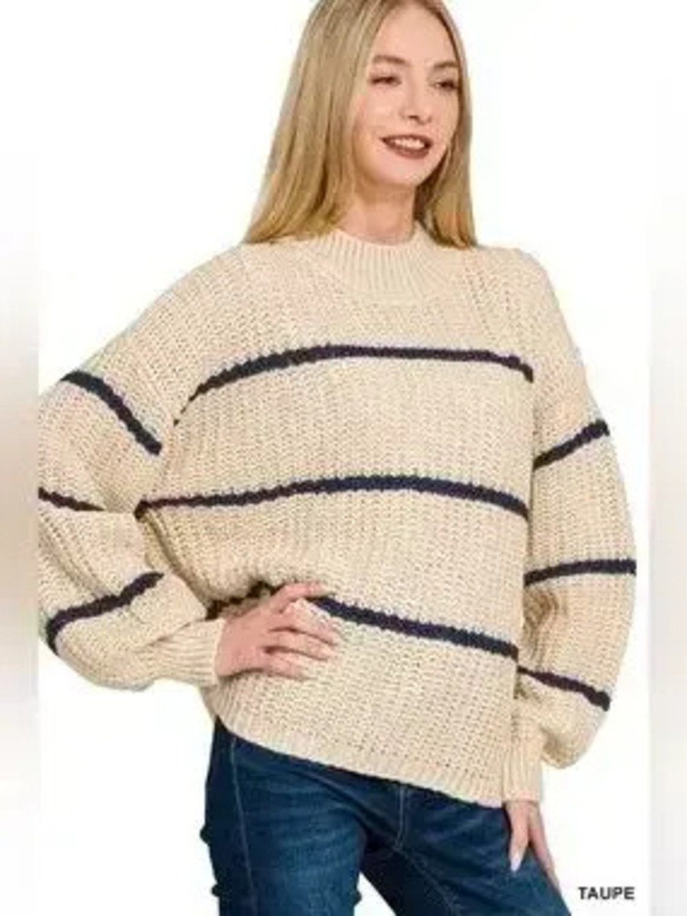 Zenana Oversize Striped Sweater - Picture 1 of 8